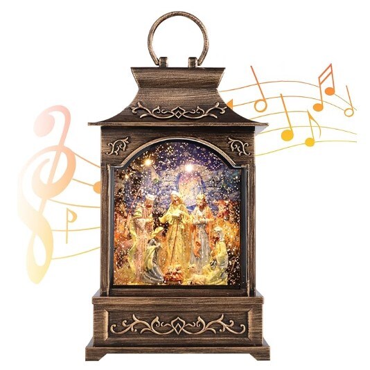 Nativity Snow Globe Glittering Water Lanterns with Music Box and USB Powered &#x26; Battery Operated Lighted Snow Globe
