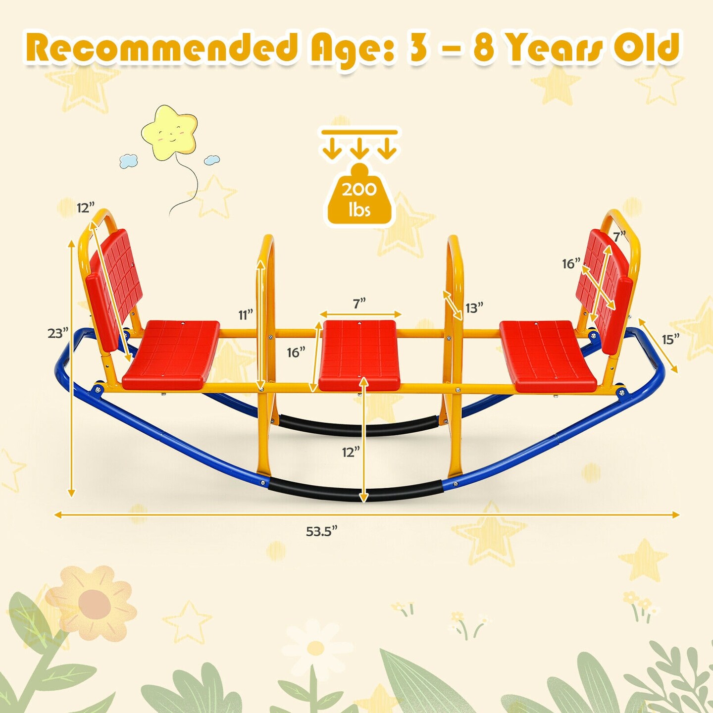 Outdoor Kids Seesaw Swivel Teeter for 3 to 8 Years Old