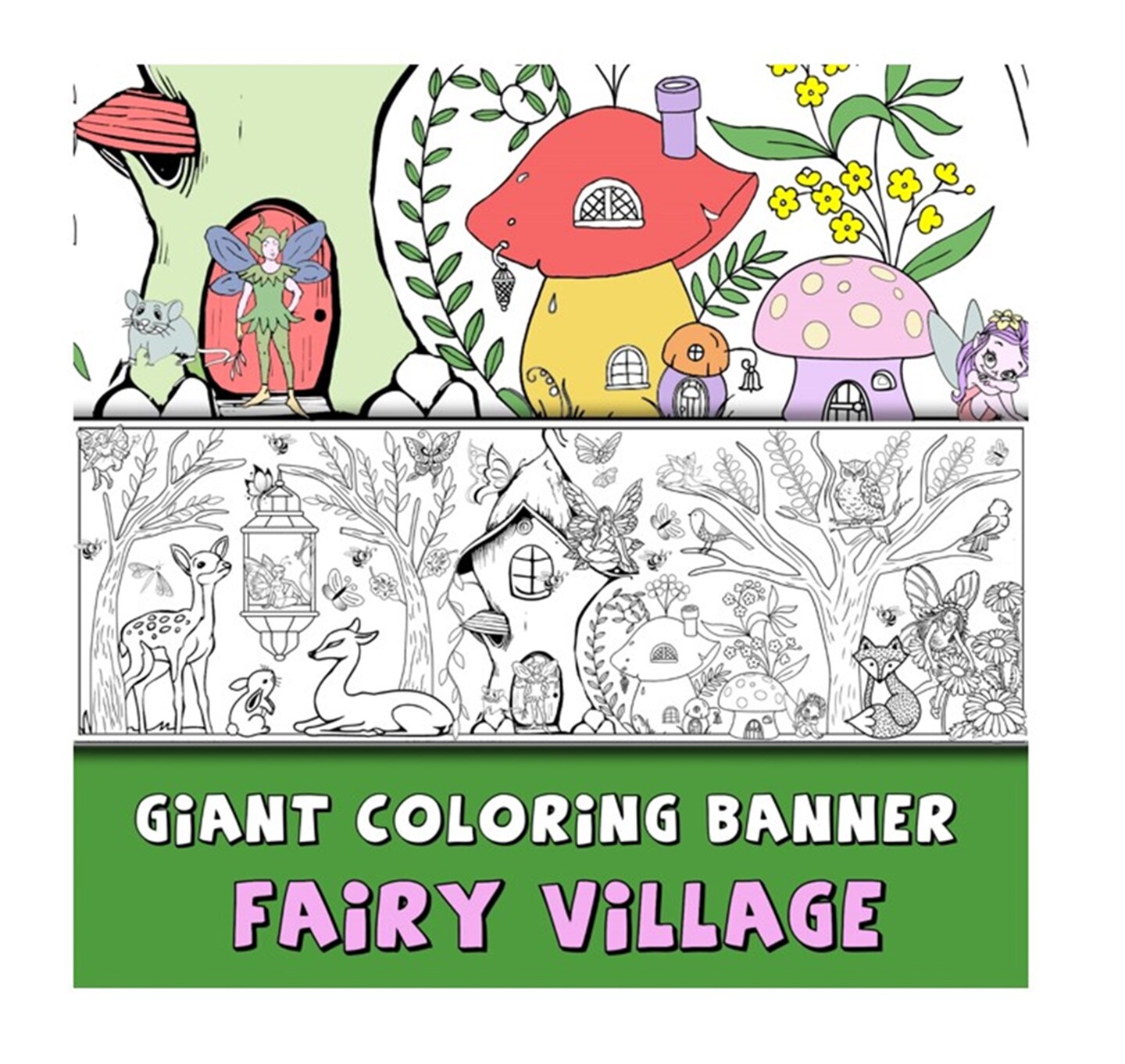 Fairy Village Jumbo Coloring Page - Woodland Fairies, 24x72 inches, Enchanted Forest, Birthday ...