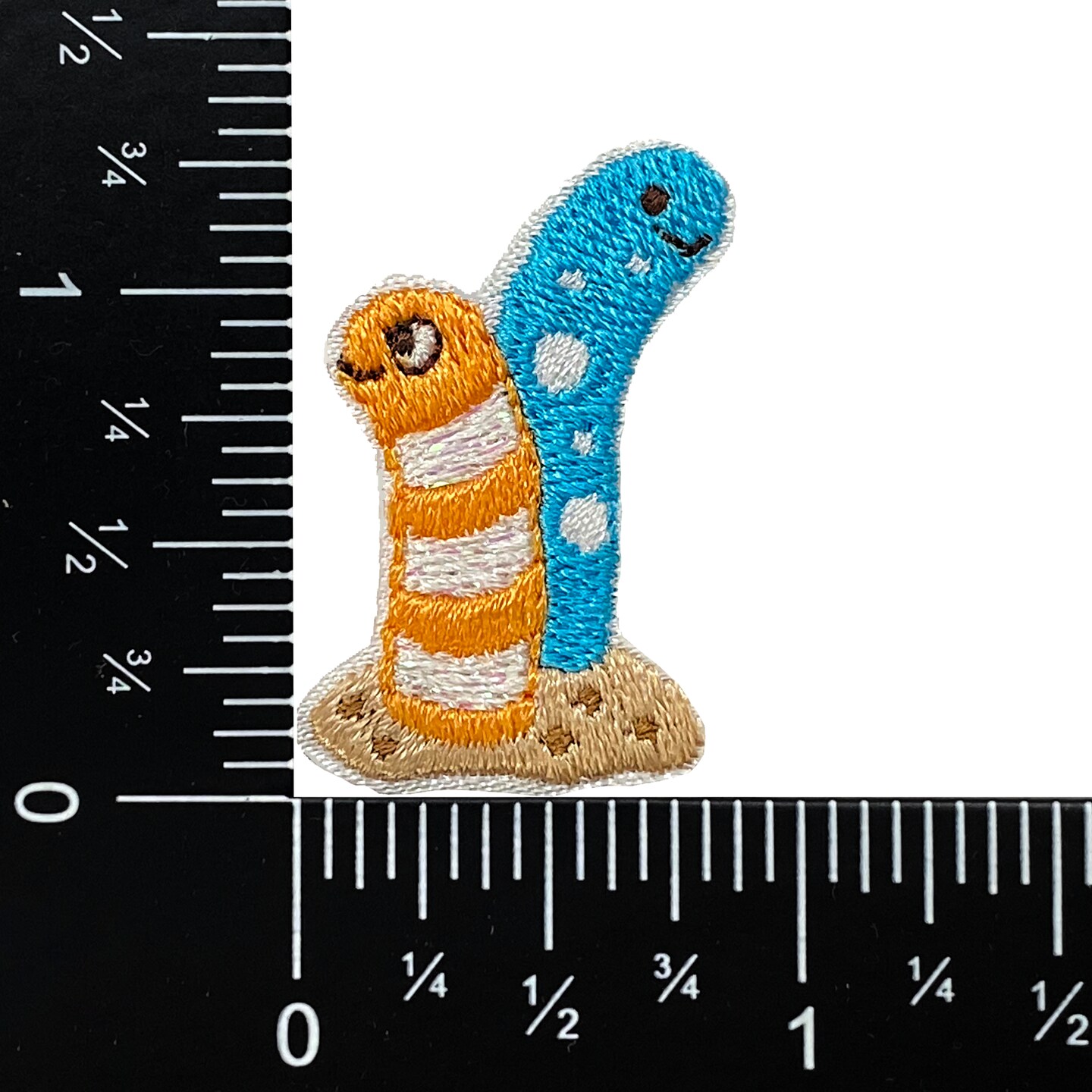 Sea Worms in The Sand, Orange and Blue, Embroidered, Iron on Patch