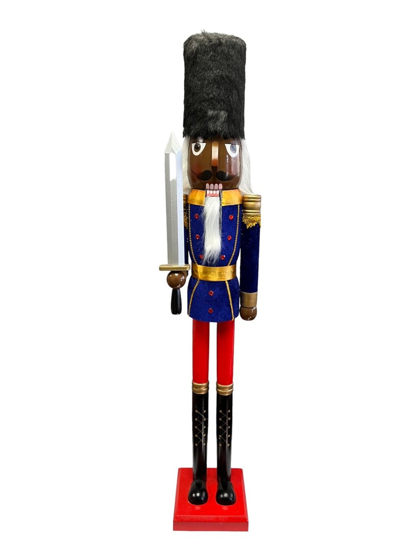 47.25" ~4ft Tall Life-Size Large/Giant Blue Glitter Christmas Wooden Nutcracker King African/Black