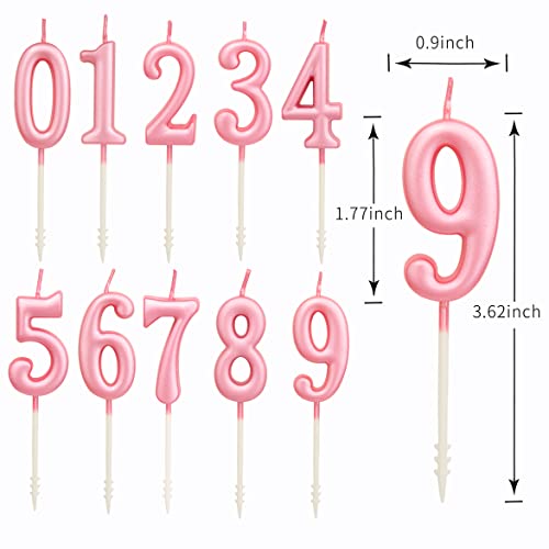 PHD CAKE 10-Pieces Pink Numeral Birthday Candles, Cake Numeral Candles Number 0-9 Glitter Cake Topper Decoration for Birthday,Wedding Anniversary,Party Celebration
