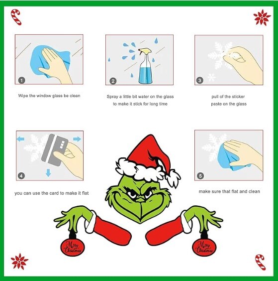 120 Cute Grinch Christmas Double Window Clings - Festive Decorations for Home, School, and Office - 10 Sheets of Christmas Window Stickers - Ideal for Christmas Party Supplies