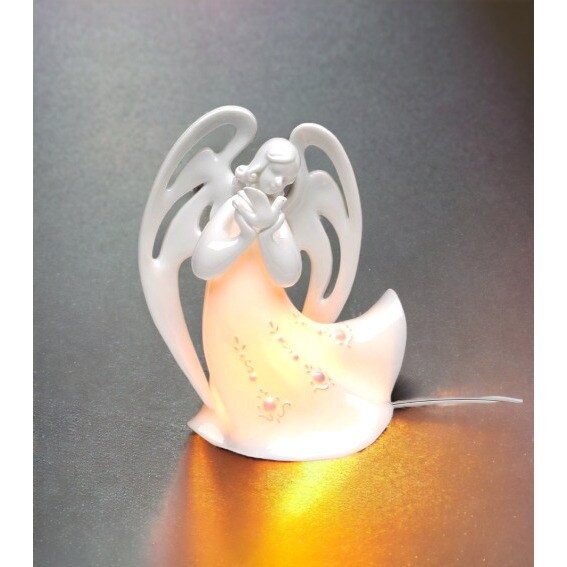 kevinsgiftshoppe Ceramic Peaceful Angel with Dove Night Light Home Decor Religious Decor Religious Gift Church Decor