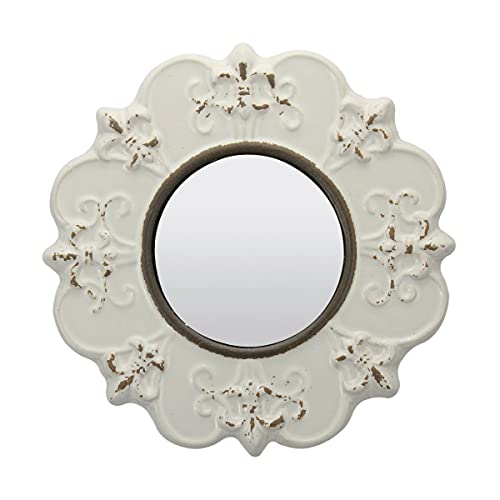 Stonebriar 8&#x22; Round Off White Ceramic Accent Wall Mirror with Attached Hanging Loop, Decorative Vintage Decor for the Living Room, Bedroom, Hallway, and Entryway