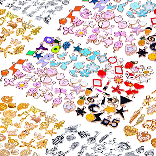 Mckanti 150PCS Bracelet Charms, Silver Bracelet Gold Plated Enamel Charms Pendants for Necklace Bracelet Jewelry Making and Crafting.