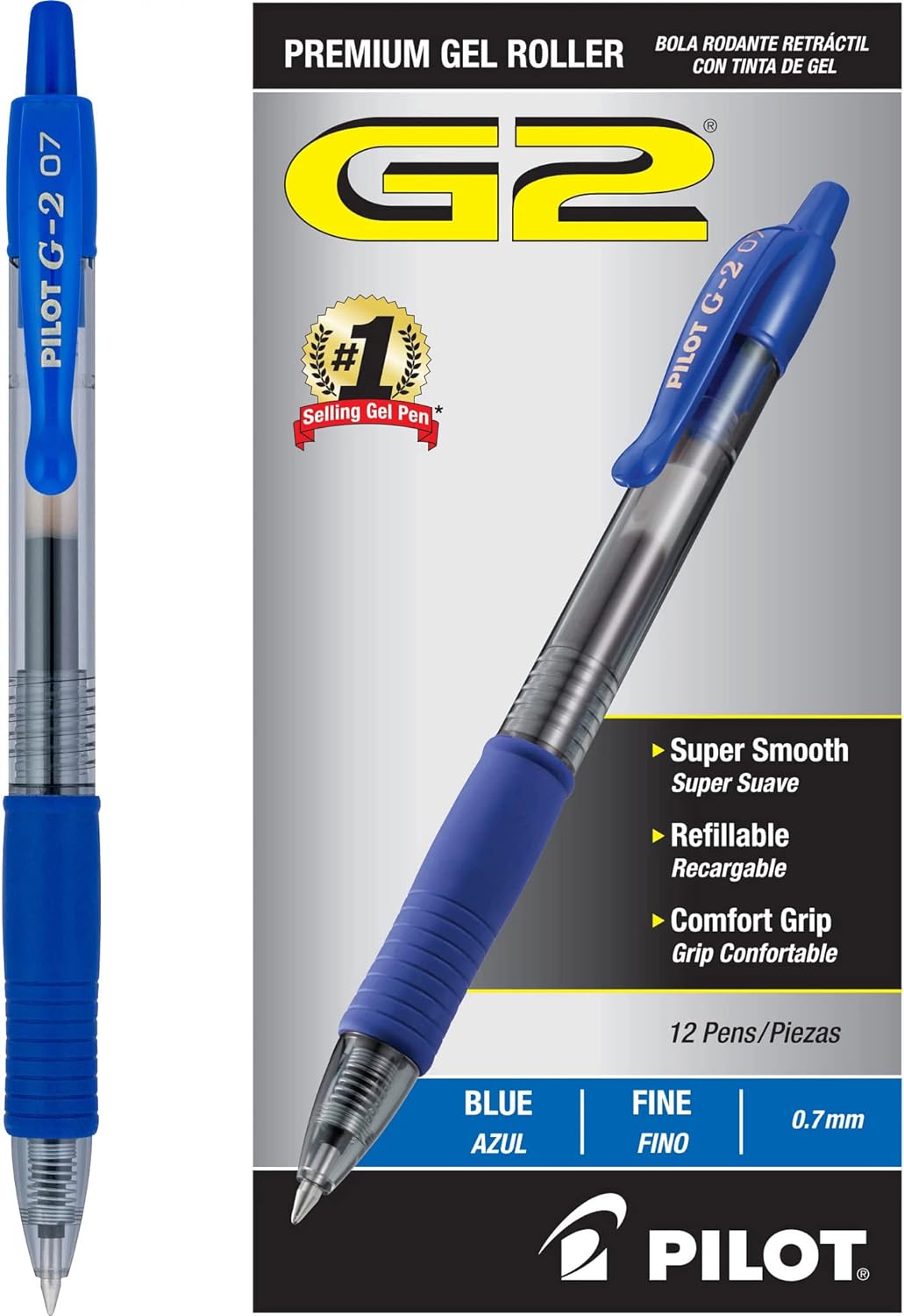 G2 Premium Refillable &#x26; Retractable Rolling Ball Gel Pens, Fine 0.7mm, Blue (31021)