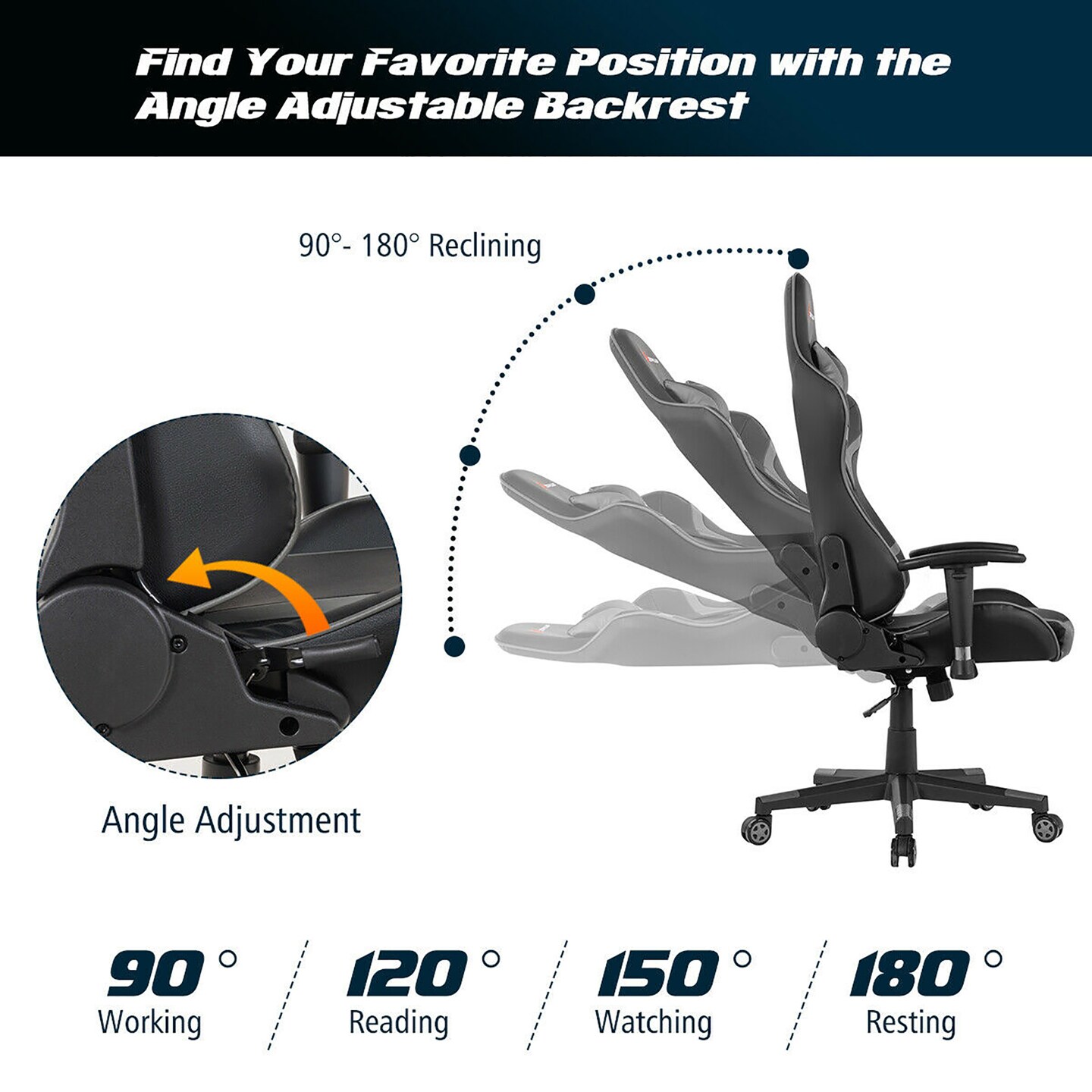 Goplus Massage Gaming Chair Reclining Swivel Racing Office Chair w/Lumbar Support