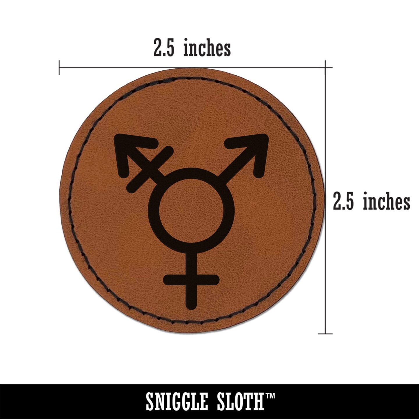 Male with Stroke and Female Sign Transgender Gender Symbol Round Iron-On Engraved Faux Leather Patch Applique - 2.5&#x22;