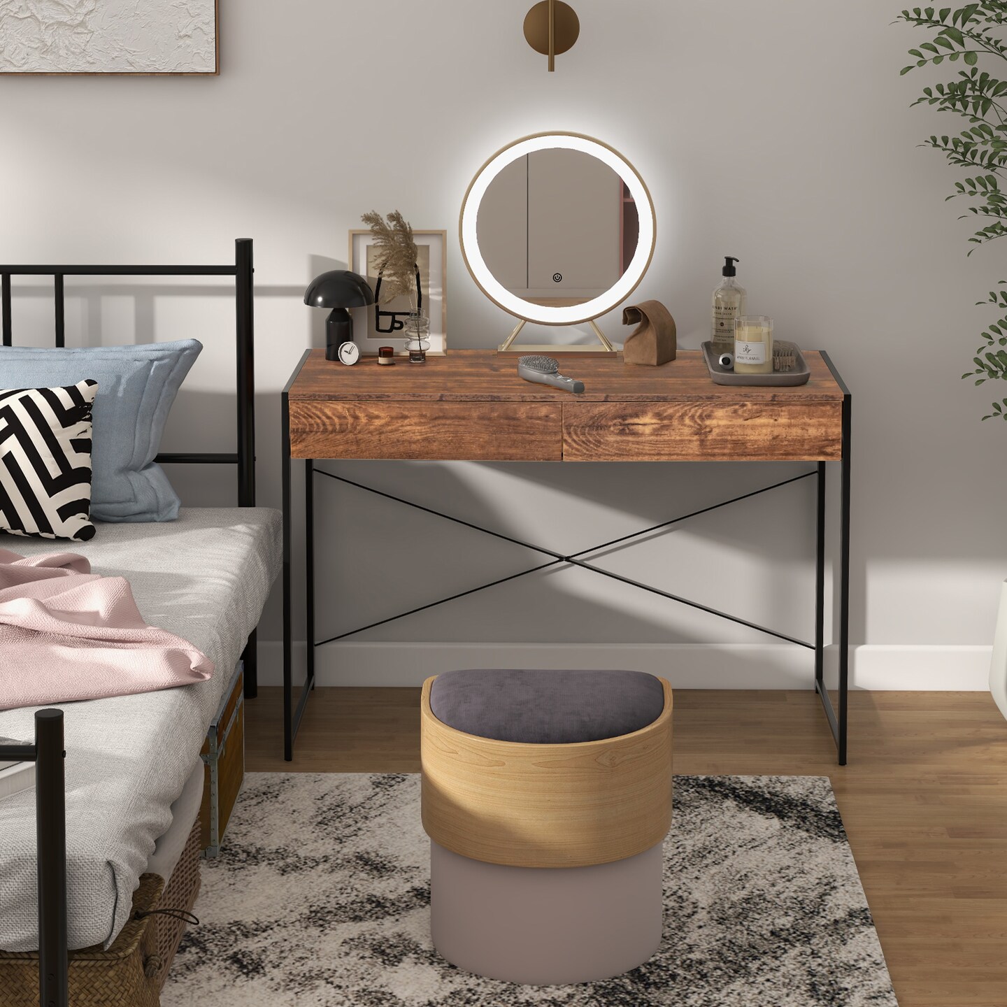 44 Inch Home Office Desk with 2 Separate Drawers and Steel Frame