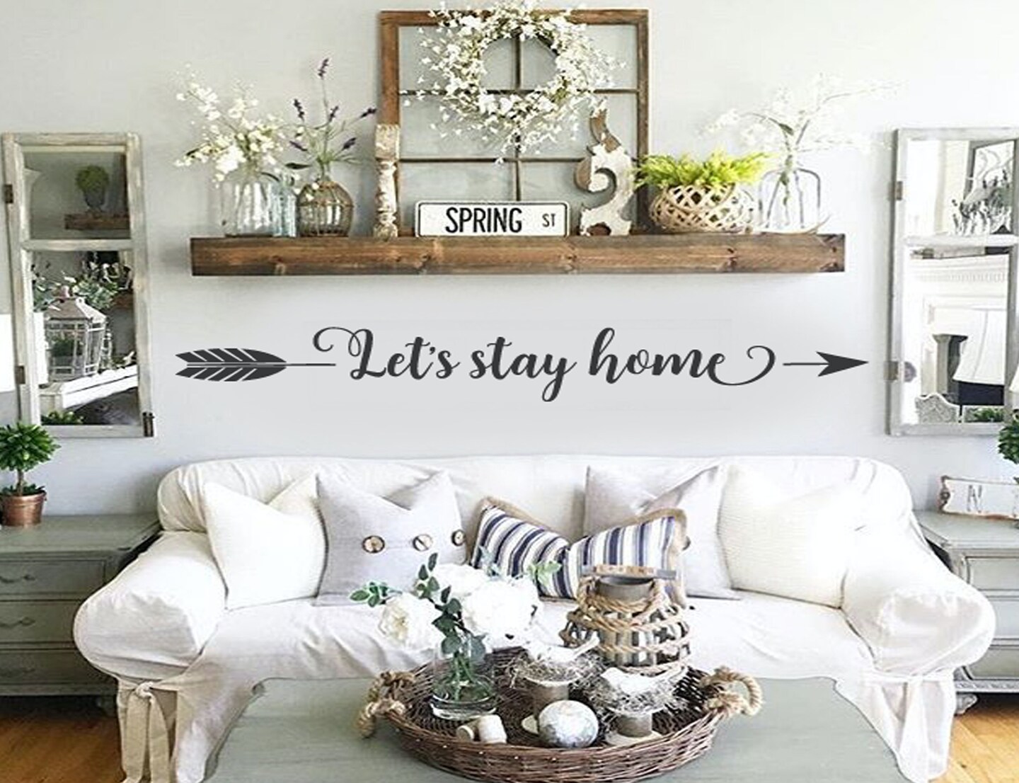 Family Wall Art Decor Quotes Decal Let's Stay Home Arrow Wall Art