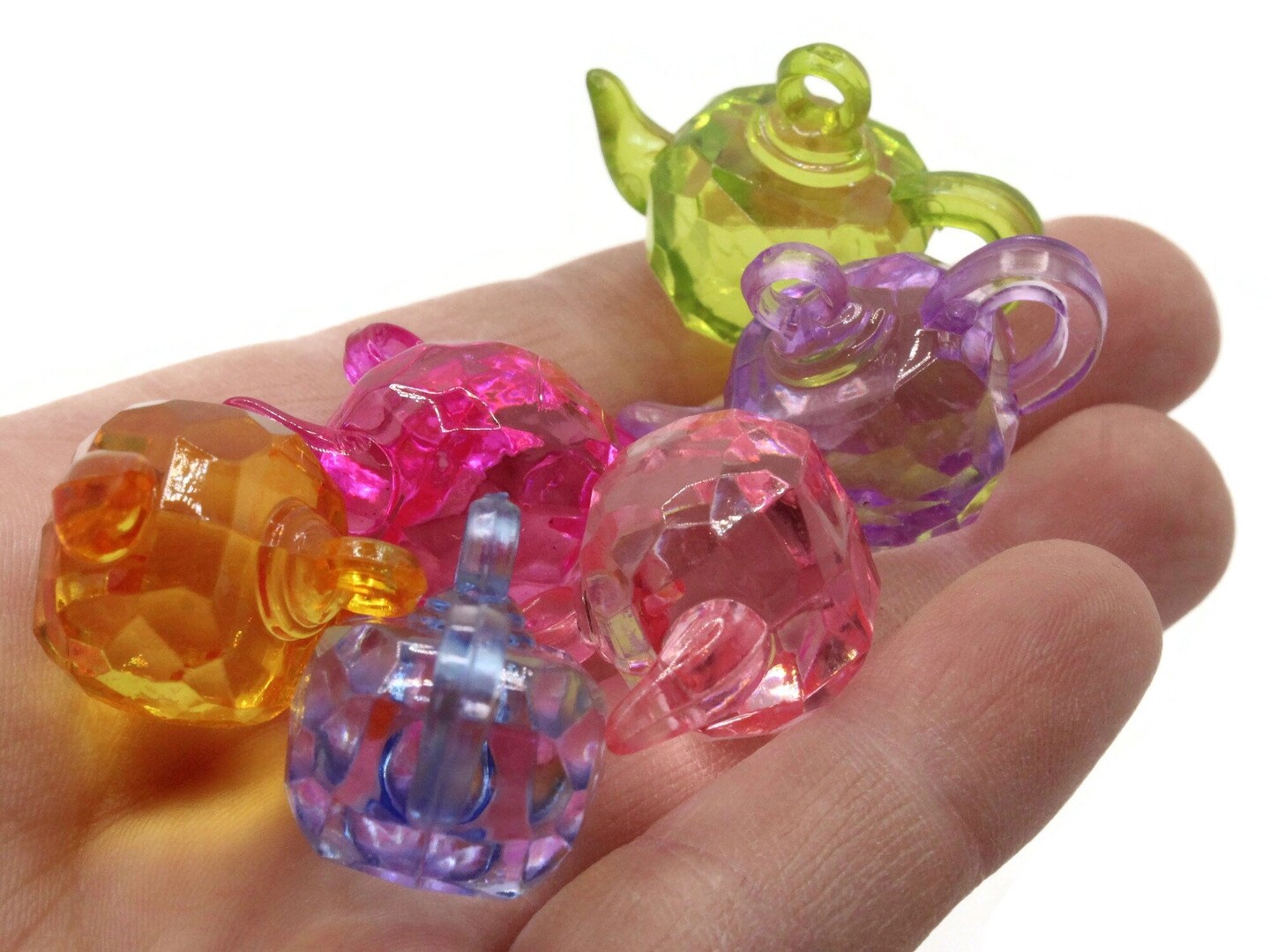 6 32mm Mixed Color Miniature Teapot Plastic Charms