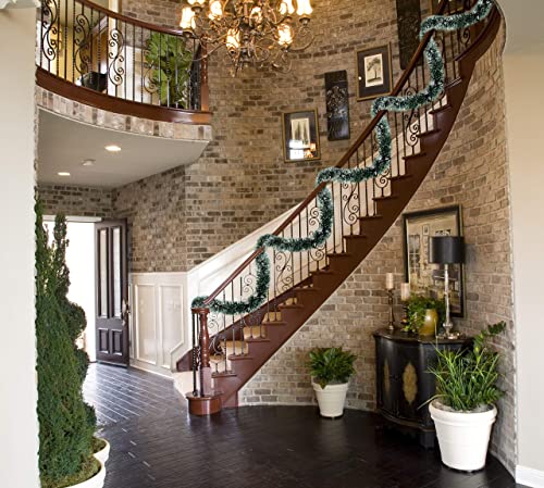 Christmas Tree Pine Green Frost Tip Tinsel Garland Snowy Metallic Streamers Green White Tinsel Garland Celebrate a Holiday Party Ceiling Hanging Decors Indoor and Outdoor Disco Party Supplies