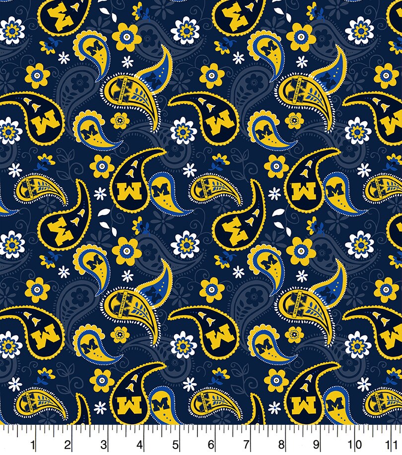 Sykel Enterprises-University of Michigan Cotton Fabric-Michigan Wolverines Paisley Cotton Quilting Fabric