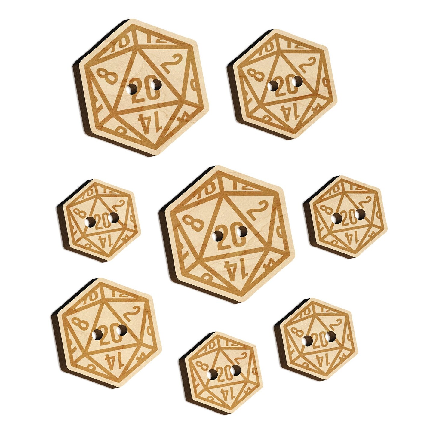 D20 20 Sided Gaming Gamer Dice Critical Role Wood Buttons for Sewing Knitting Crochet DIY Craft