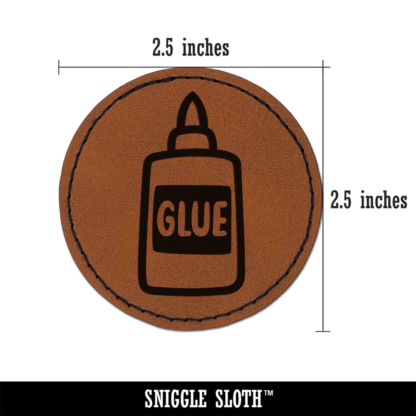 Glue Bottle Arts Crafts School Round Iron-On Engraved Faux Leather Patch Applique - 2.5&#x22;