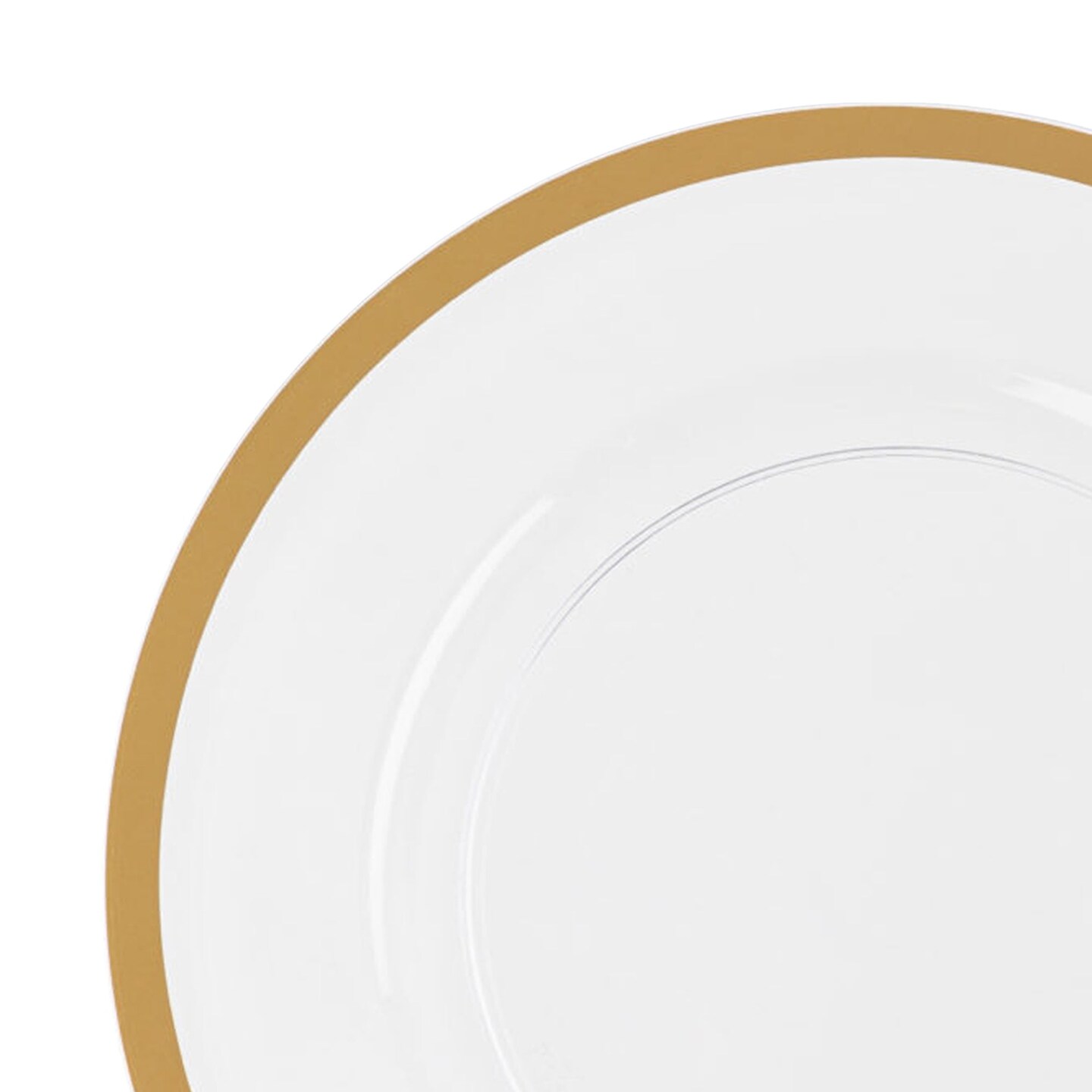 White with Gold Rim Round Disposable Plastic Charger Plates - 13