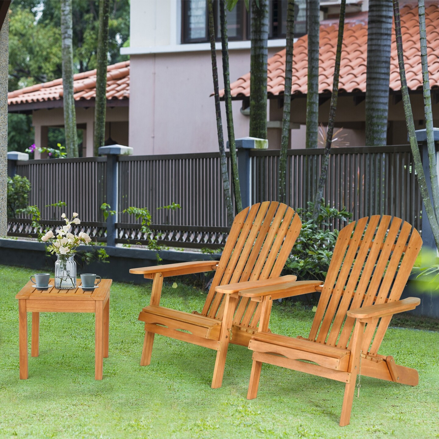 3 Pieces Fold-able Adirondack Chair Set with Widened Armrest