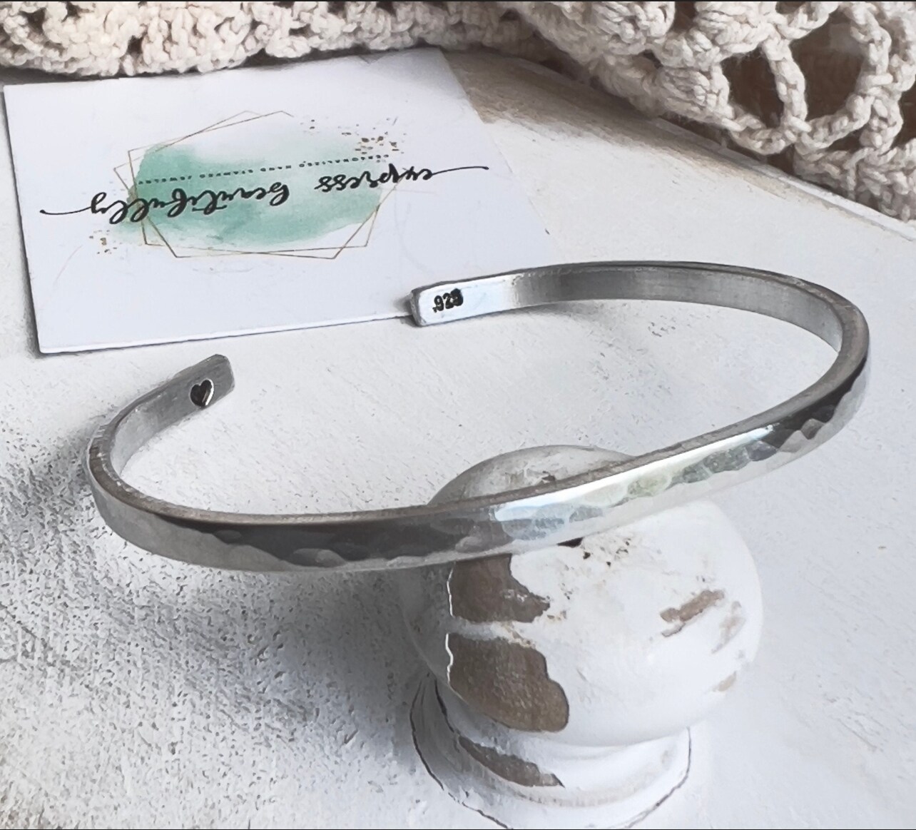 Hammered Sterling Silver Bracelet - Hidden Message Cuff -Quote Cuff - Nadin  Art Design - Personalized Jewelry