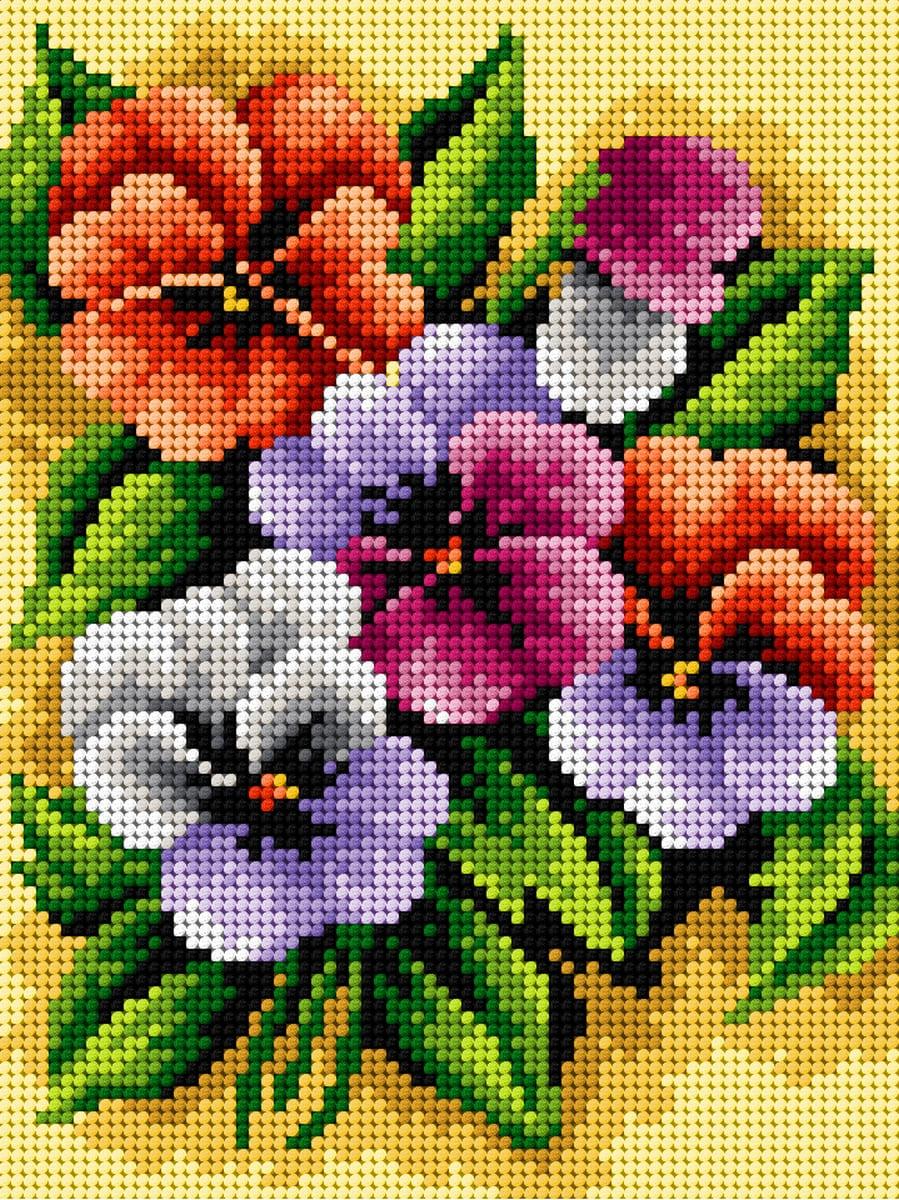 Needlepoint canvas for halfstitch without yarn A Bunch of Pansies 2482F