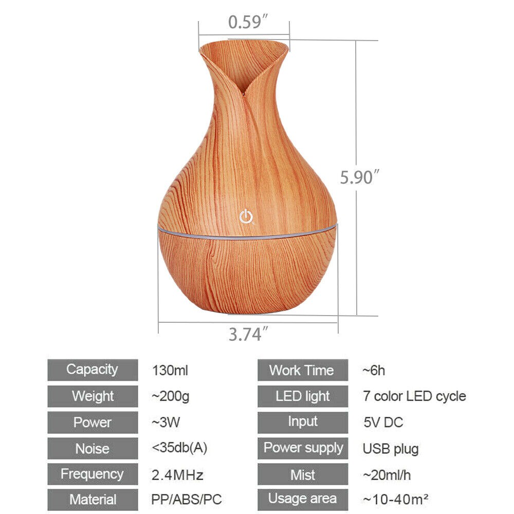 Kitcheniva Essential Oil Humidifier White Oak Grain Vase
