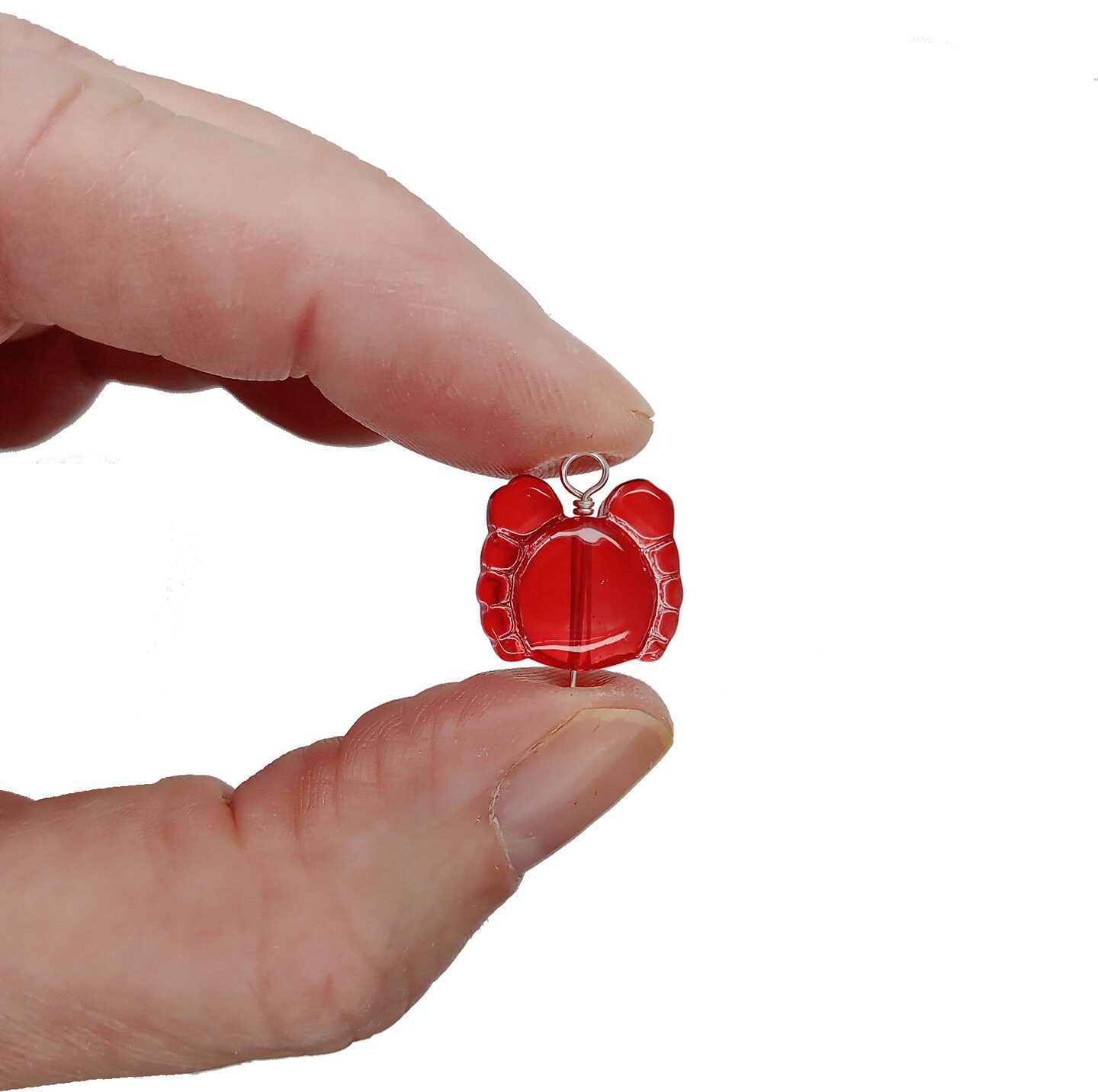 Crab Charms, 6 pcs, Cute Red Glass Bead Dangles, Adorabilities