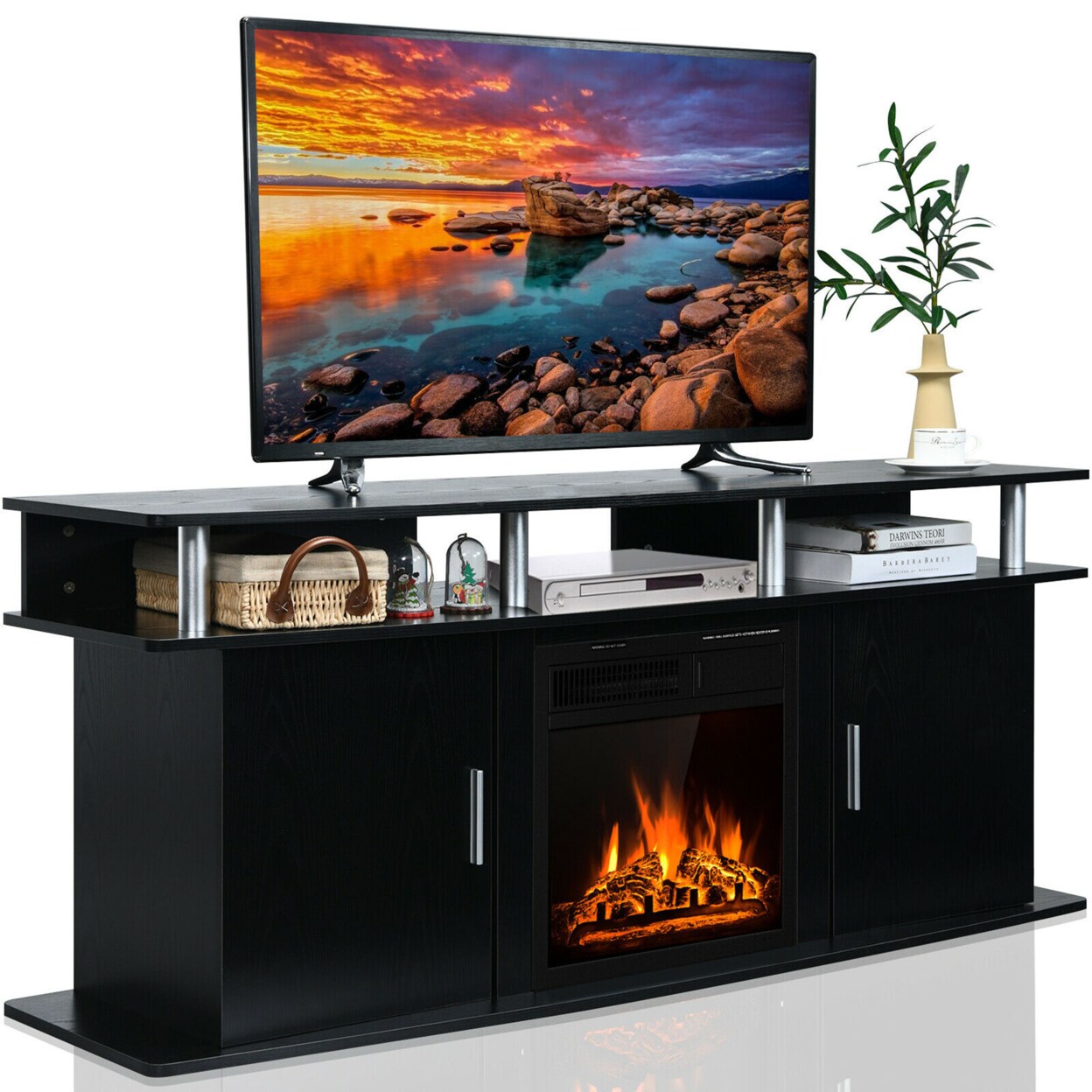 63 Fireplace Tv Stand W/18 1500W Electric Fireplace Up To 70 Black