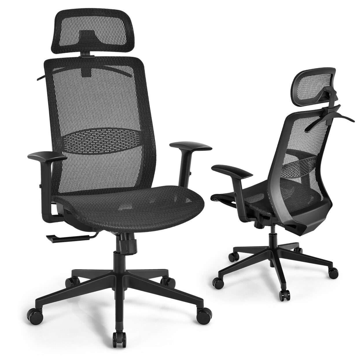 Gymax High Back Mesh Office Chair Swivel Executive Chair w/ Lumbar Support  Grey 