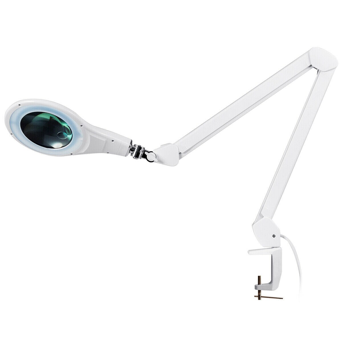 Gymax LED Magnifying Glass Desk Lamp w/ Swivel Arm and Clamp 2.25x Magnification White