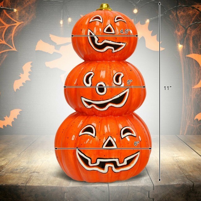 Halloween Pumpkin Decoration - 3 Tier Color Changing Lighted Ceramic Pumpkin Lantern