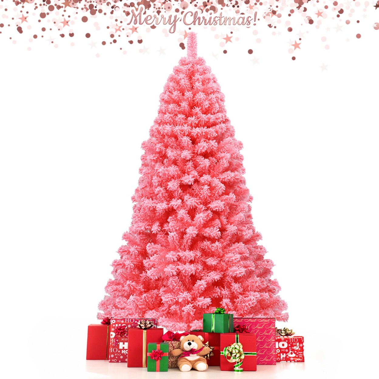 4.5/6.5/7.5 Ft Artificial Snow Flocked Pink Christmas Tree Unlit Xmas