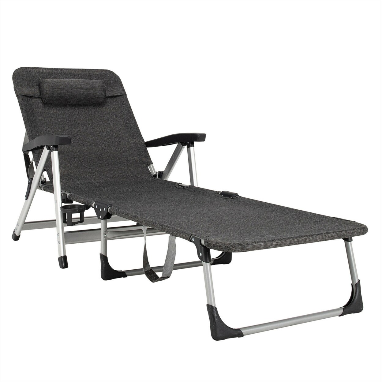 Beach Chaise Lounge Chair Patio Folding Recliner W/ 7 Adjustable Positions