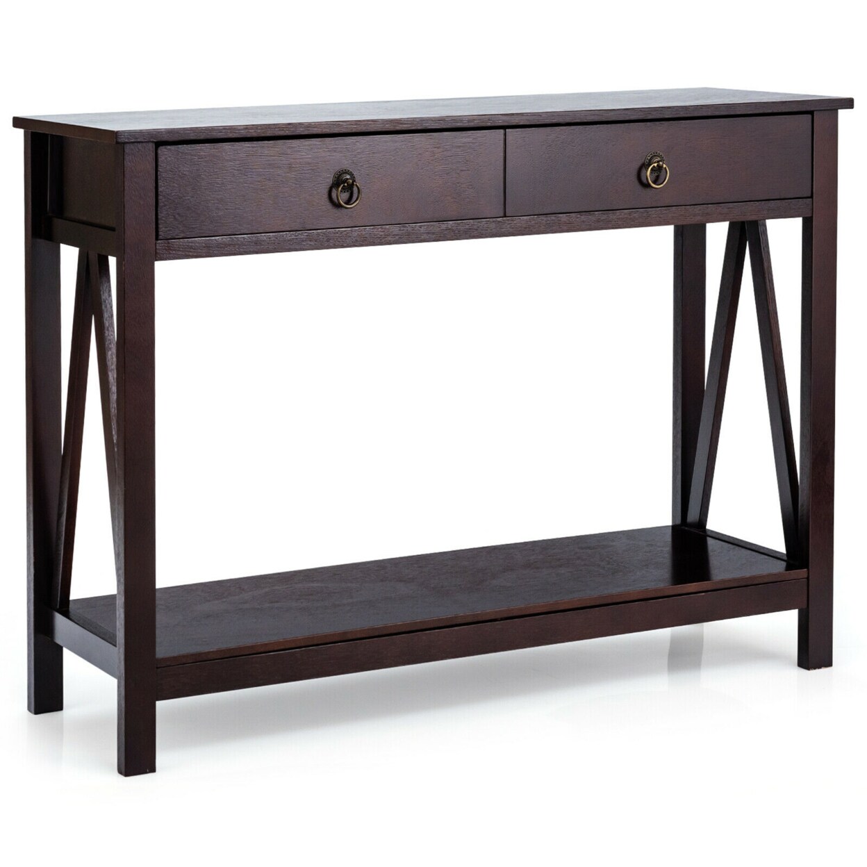 Gymax Console Table Accent Sofa Side Table with Drawer Shelf Entryway Espresso