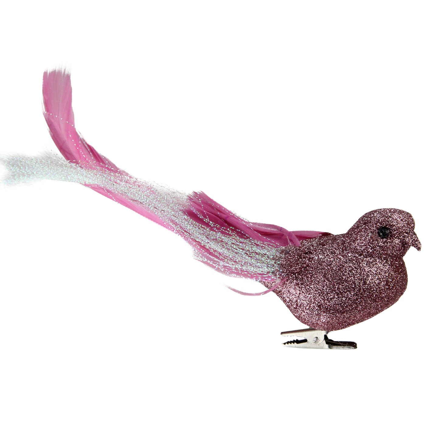 Northlight Glittered Bird with Feather Tail Clip-on Christmas Ornament - 7&#x27; - Pink and Silver