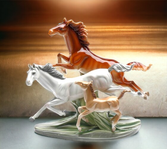 Ceramic Galloping Horses Statue, Gift for Him, Dad, Cowboy, Mom, Her, Office Decor, Farmhouse Decor