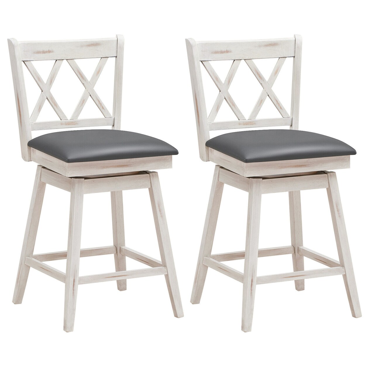 Gymax Set of 2 Barstools Swivel Counter Height Chairs w/Rubber Wood Legs