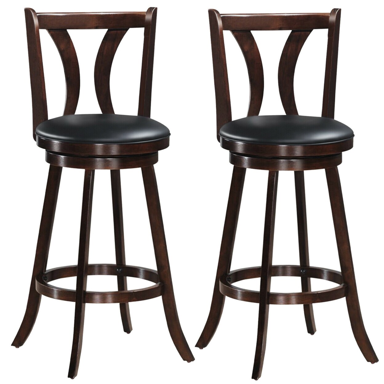 Gymax Set of 2 Swivel Bar stools 29.5&#x22; Bar Height Chairs with Rubber Wood Legs