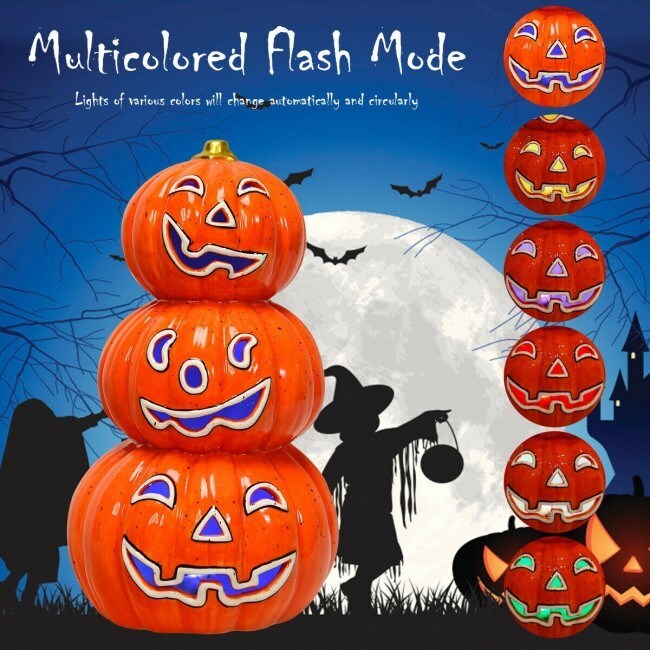 Halloween Pumpkin Decoration - 3 Tier Color Changing Lighted Ceramic Pumpkin Lantern