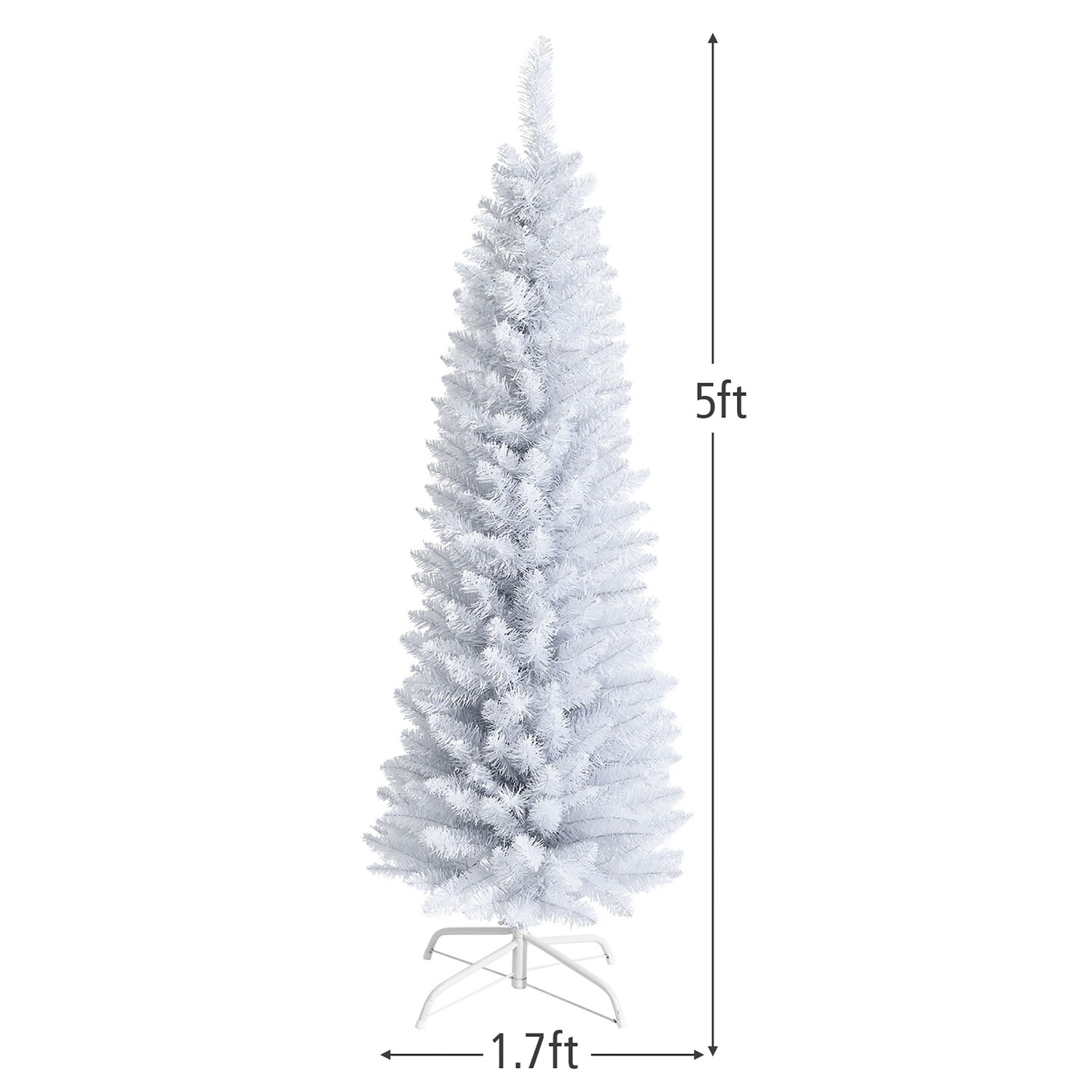 Costway 5ft Unlit Artificial Slim Pencil Christmas Tree with Metal Stand White