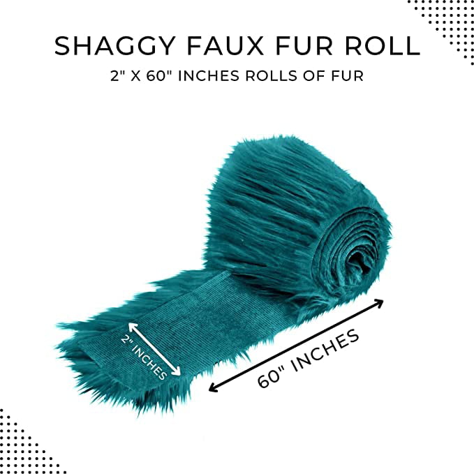 FabricLA Shaggy Faux Fur Roll - Acrylic Fabric 2" X 60" Inches Rolls Of Fur - Artificial Fur Material - Use Faux Fur Piece For Crafts, DIY, Hobby, Costume Design, Decoration - Dk Turquoise