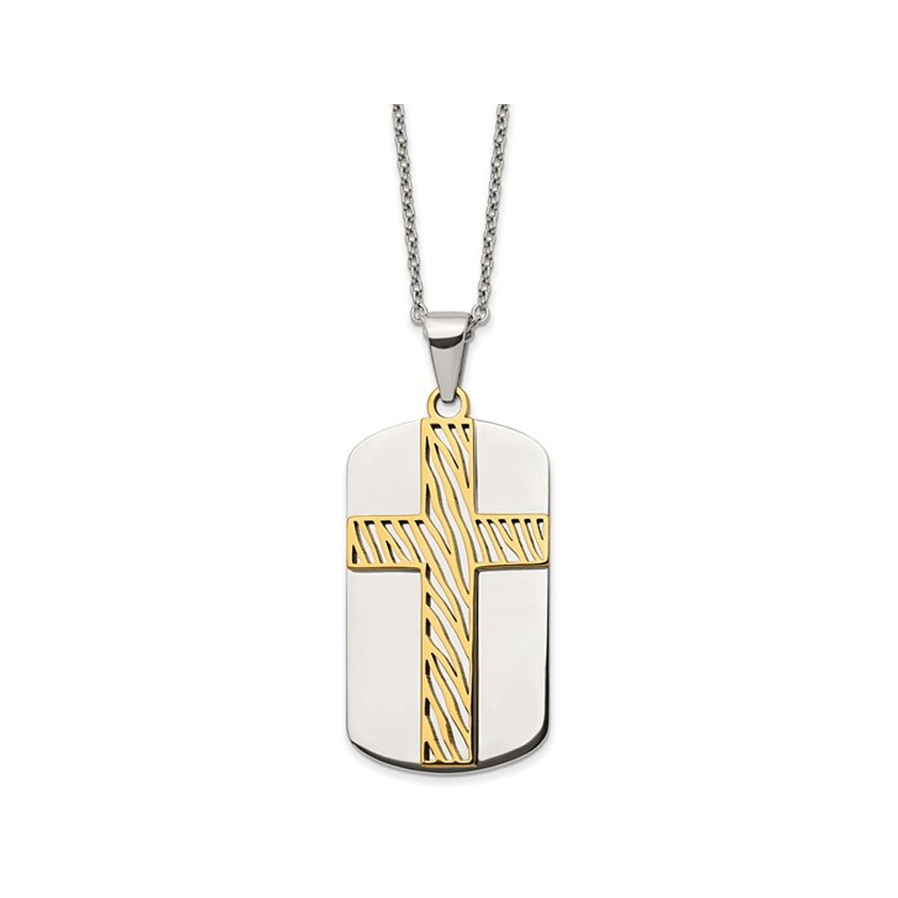 Gem And Harmony Mens Yellow Plated Stainless Steel Cross Dogtag Pendant ...