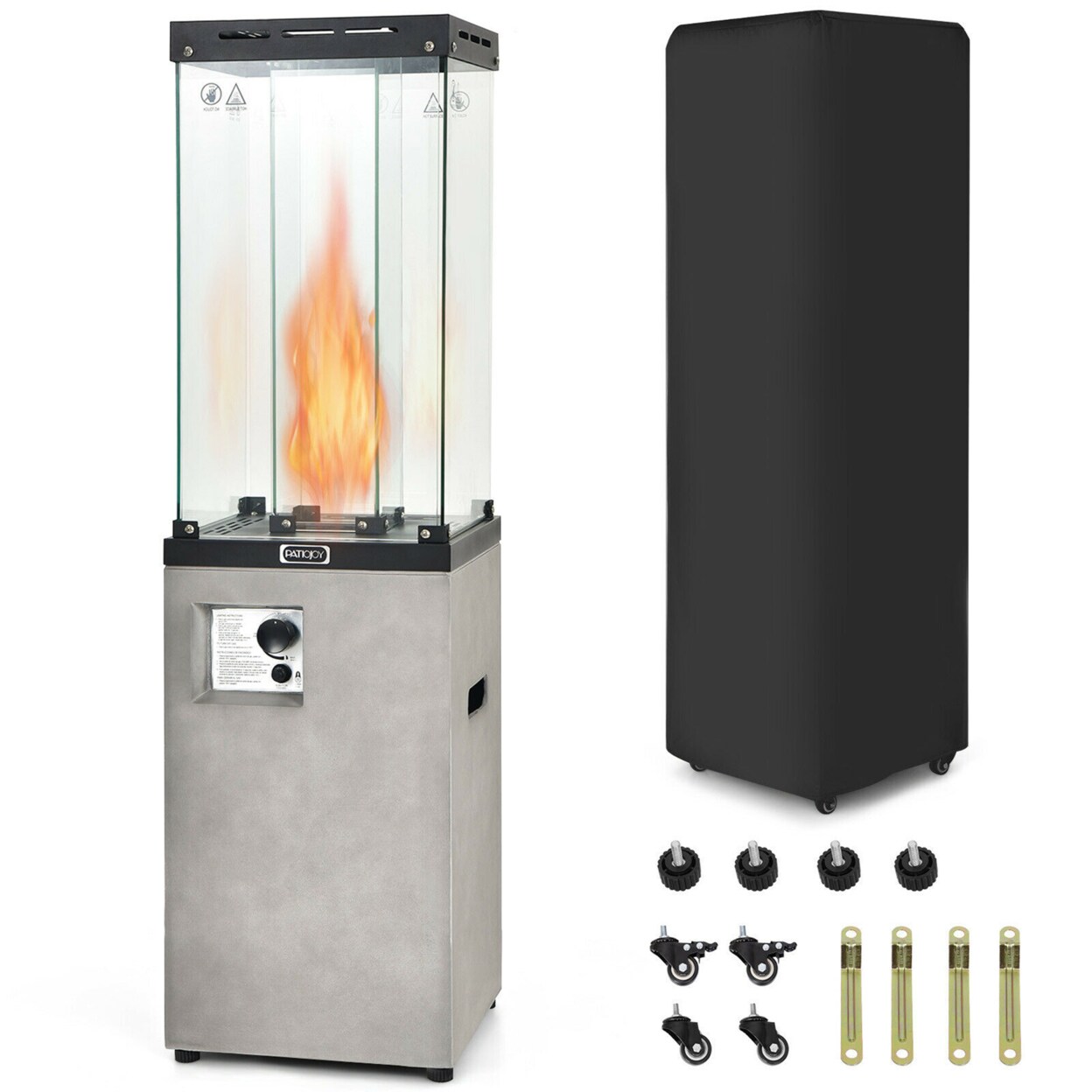 41,000 Btu Propane Patio Heater Glass Tube Standing Gas Heater W/ Cover Wheels