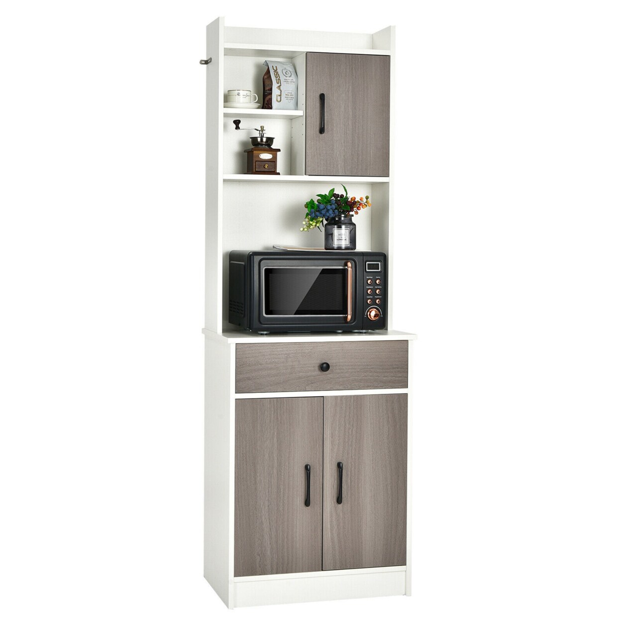 Gymax 3-Door 71 Kitchen Buffet Pantry Storage Cabinet w/Hutch Adjustable Shelf