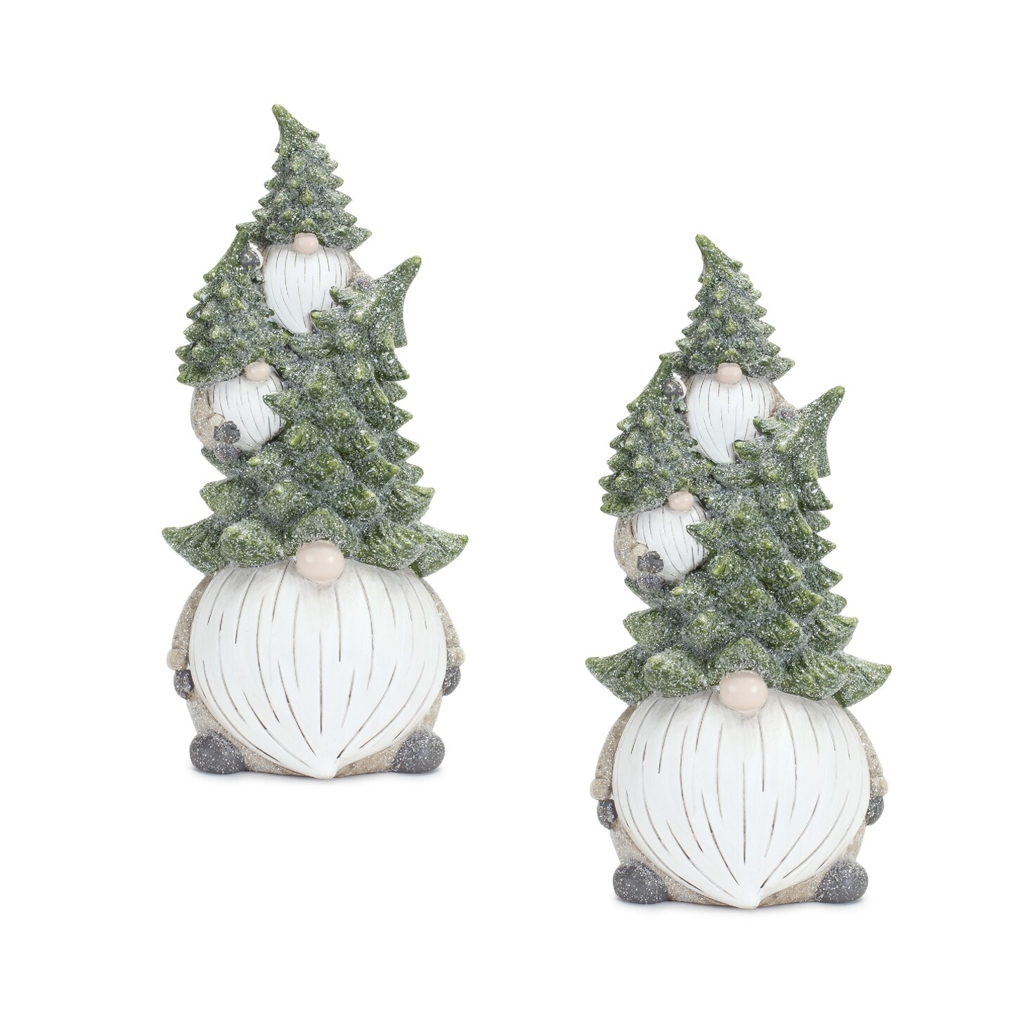 Melrose Set of 2 Frosted Triple Gnome Stack Christmas Figurines 11.75&#x22;