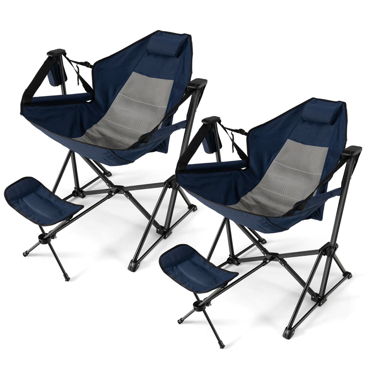 2Pcs Hammock Camping Chair W/ Retractable Footrest And Carrying Bag For Camping
