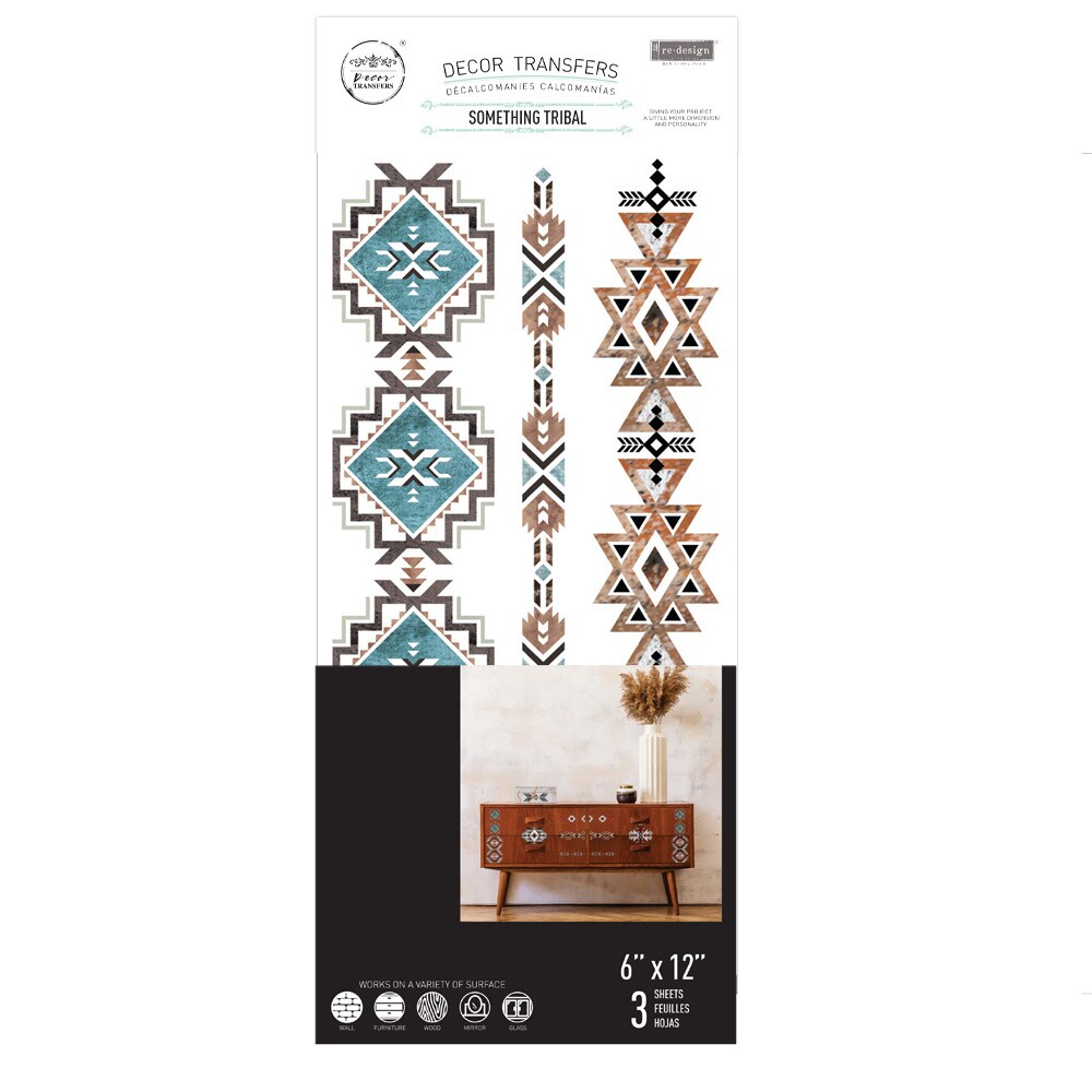 Something Tribal - Small Transfers 6&#x22;x12&#x22; 3 sheets Rub on Transfers for Furniture Vintage Rub on Transfers Stickers for Crafts Classic Spring Summer Autumn Decoration Transfers