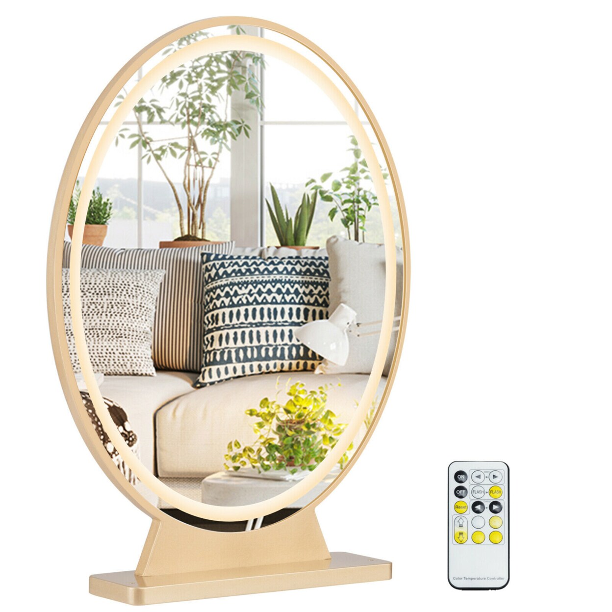 Hollywood Vanity Lighted Makeup Mirror Remote Control 4 Color Dimming Black/Gold/White