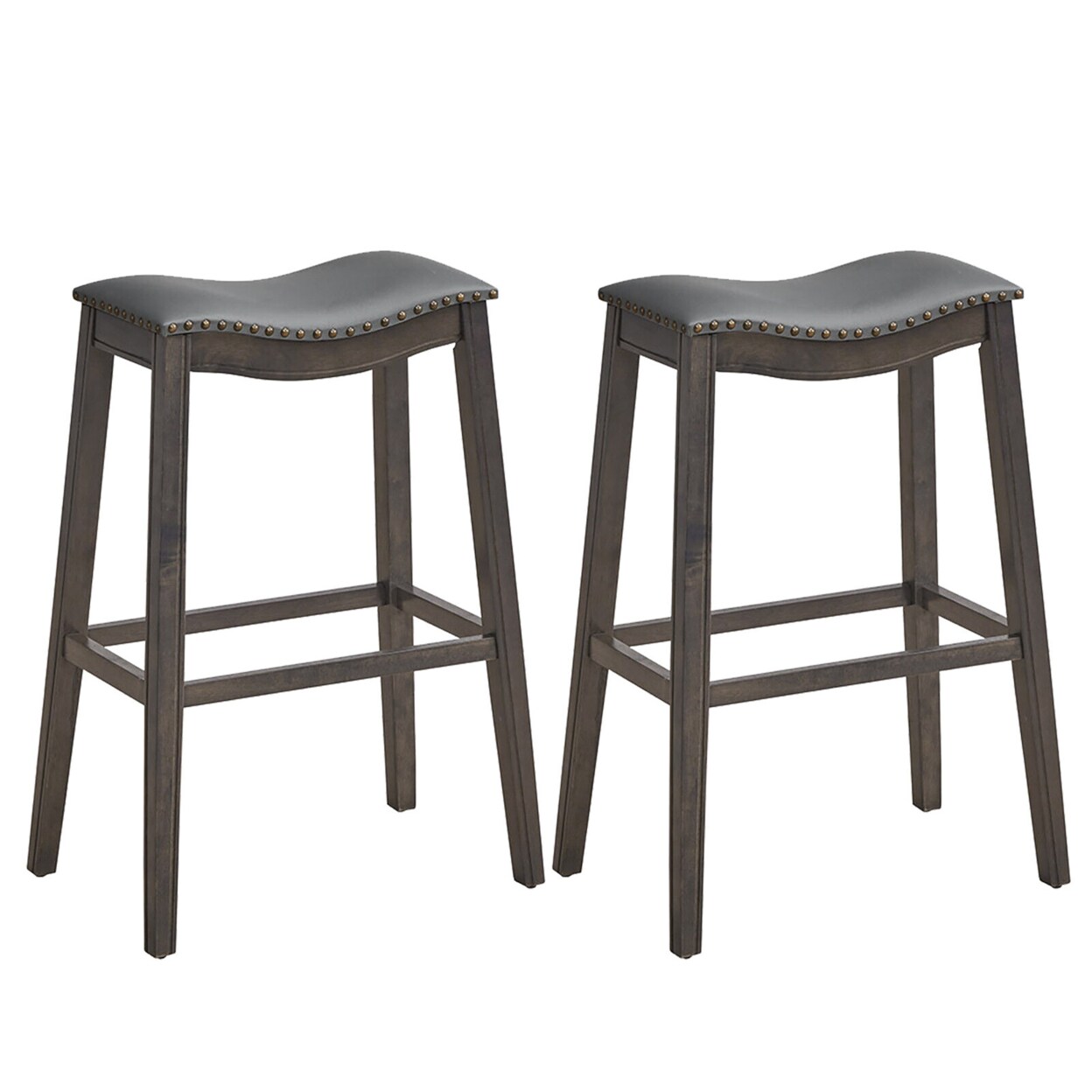 Gymax Set of 2 Saddle Bar Stools Bar Height Kitchen Chairs w