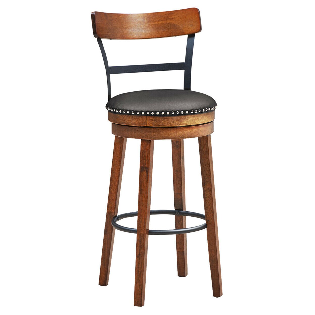 Gymax 30.5 BarStool Swivel Pub Height kitchen Dining Bar Chair with Rubber Wood Legs