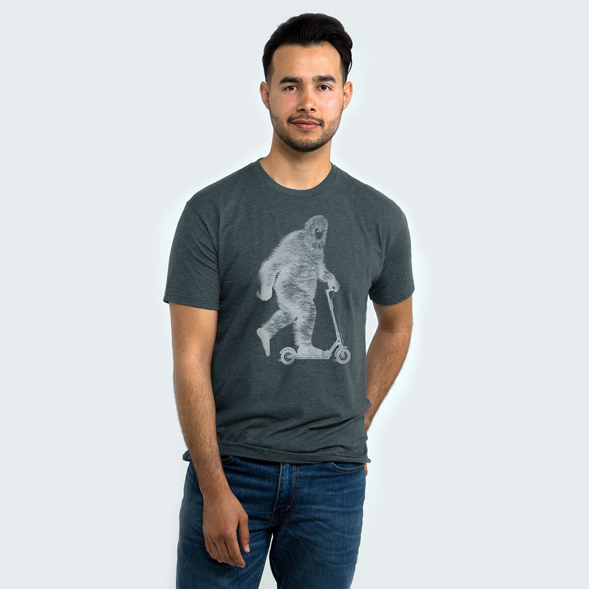 Scooter Riding Bigfoot Graphic T-shirt for Sasquatch, Bigfoot and Yeti Fans - Glows in the Dark! product 5